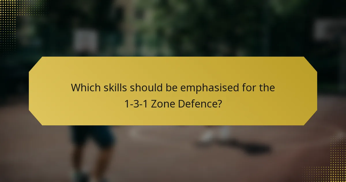 Which skills should be emphasised for the 1-3-1 Zone Defence?